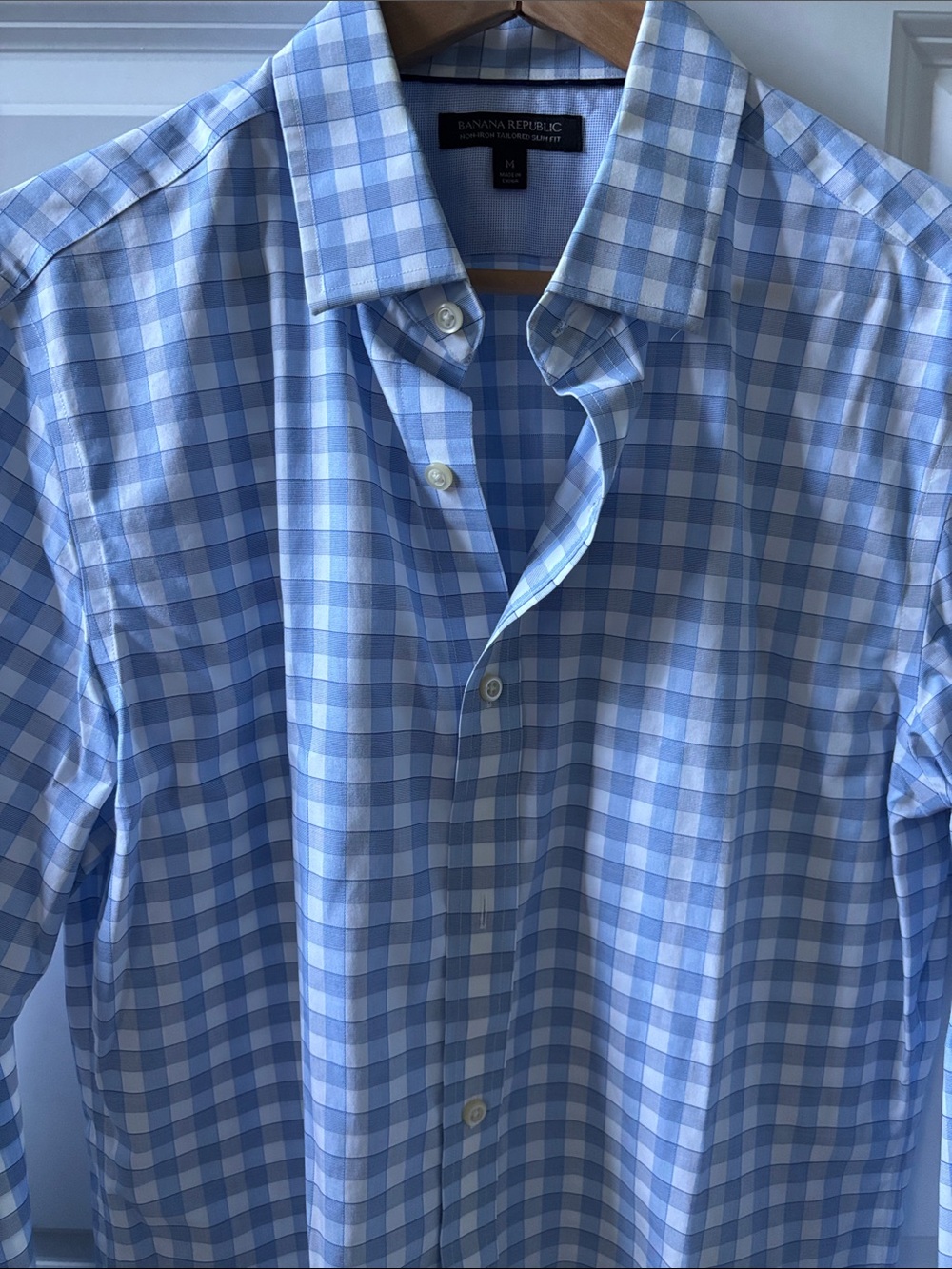 Banana Republic Blue and White Check Dress Shirt